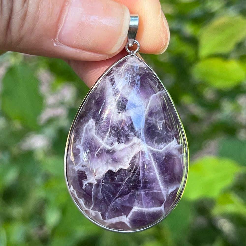 Silver plated natural lightening pattern dream amethyst pendant 2093‎